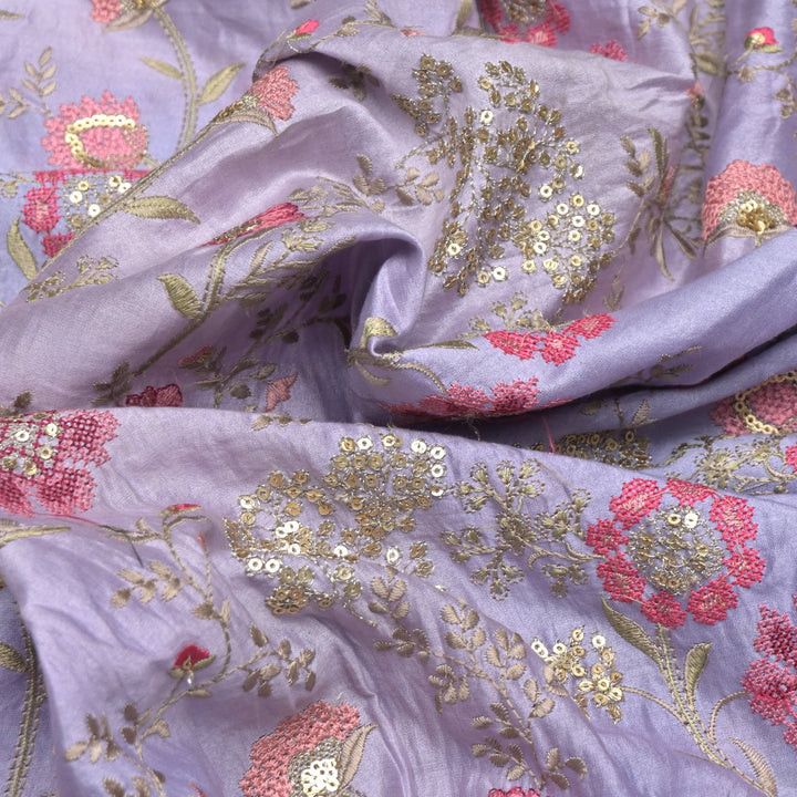 Silk Chanderi Multi Thread Embroidery Fabrics