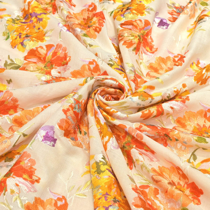 Moss Cotton Position Print With Thread Embroidery Fabrics
