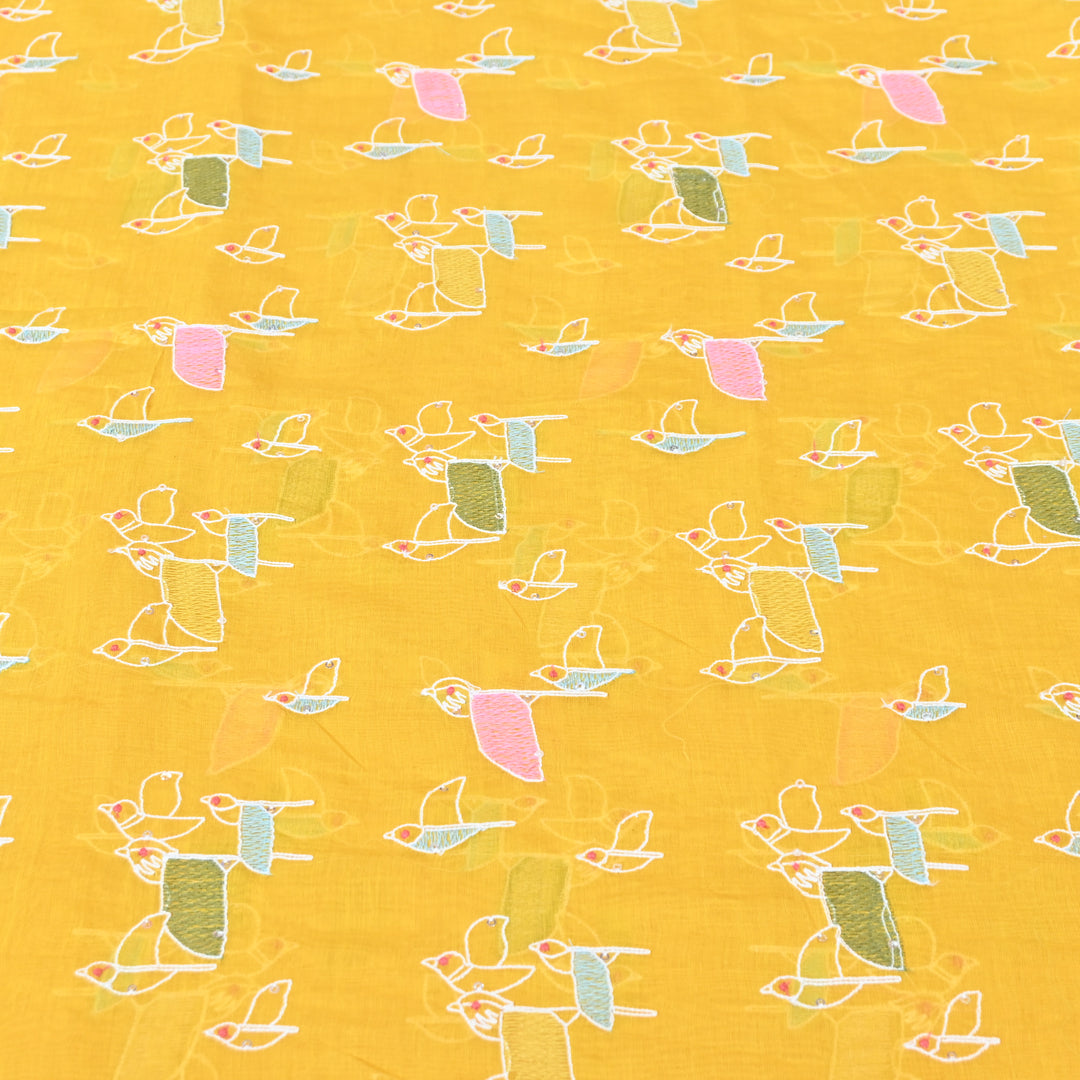 Vibrant mustard yellow base Mul Chanderi Sequins Embroidery.
