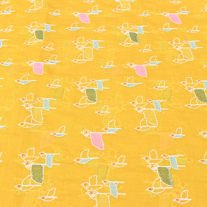 Vibrant mustard yellow base Mul Chanderi Sequins Embroidery.
