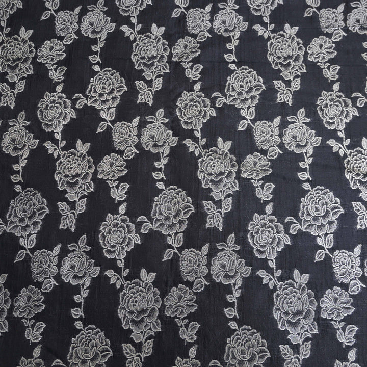 Black Pure Mango Silk Zari Brocade fabric. | 165-192B