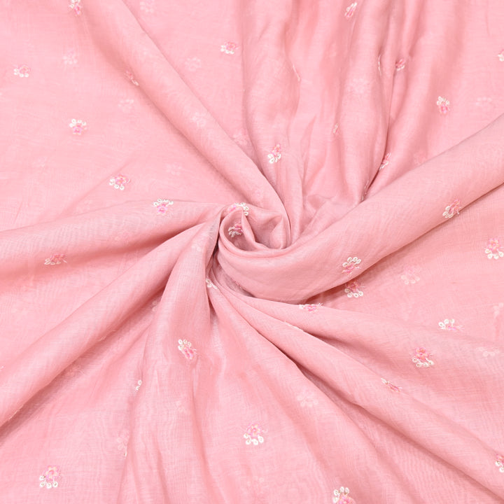 PASTEL PINK COLOR MUL CHANDERI THREAD EMBROIDERY FABRIC - GP4822A- 04