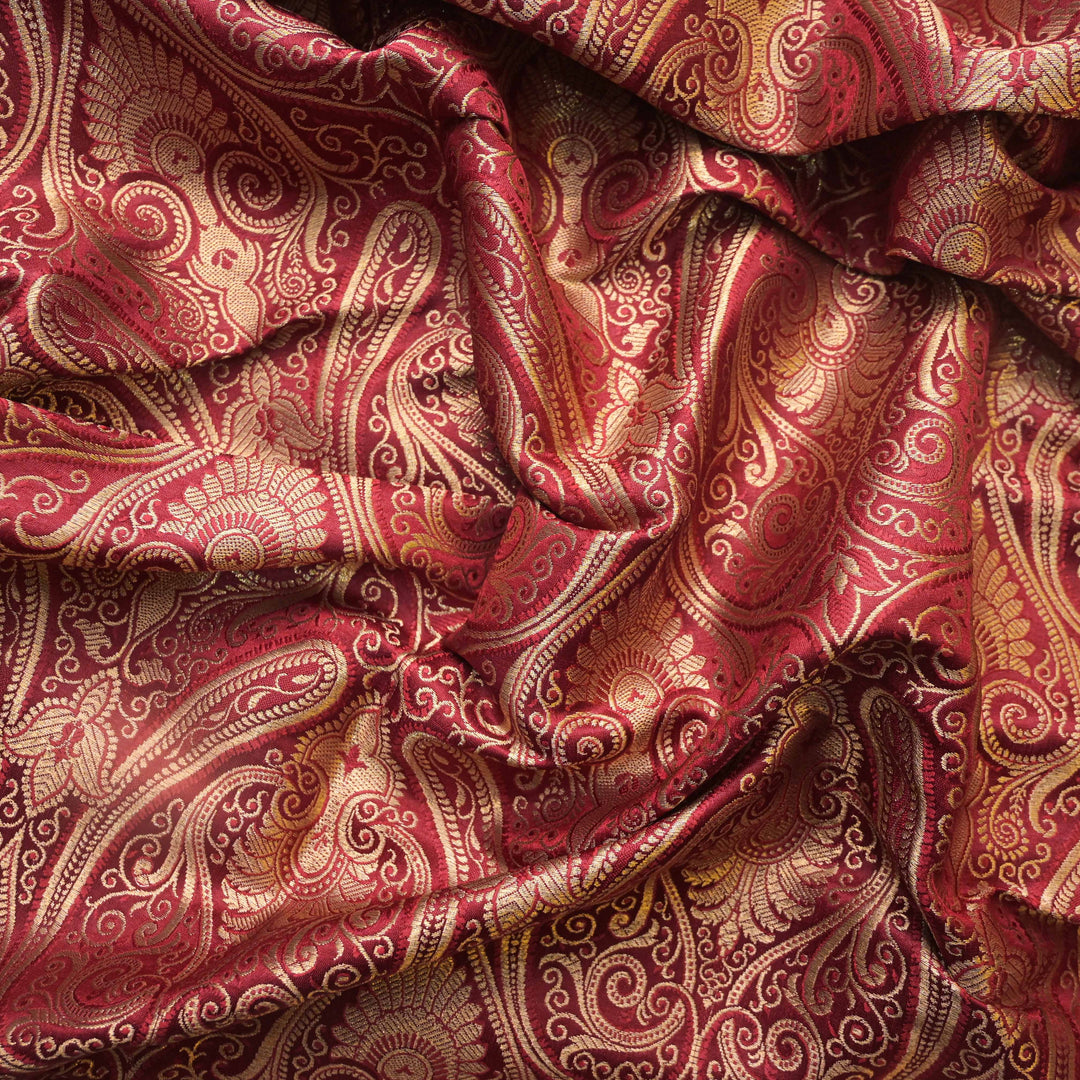 Red & Gold Paisley Brocade Fabric | 100-23-119