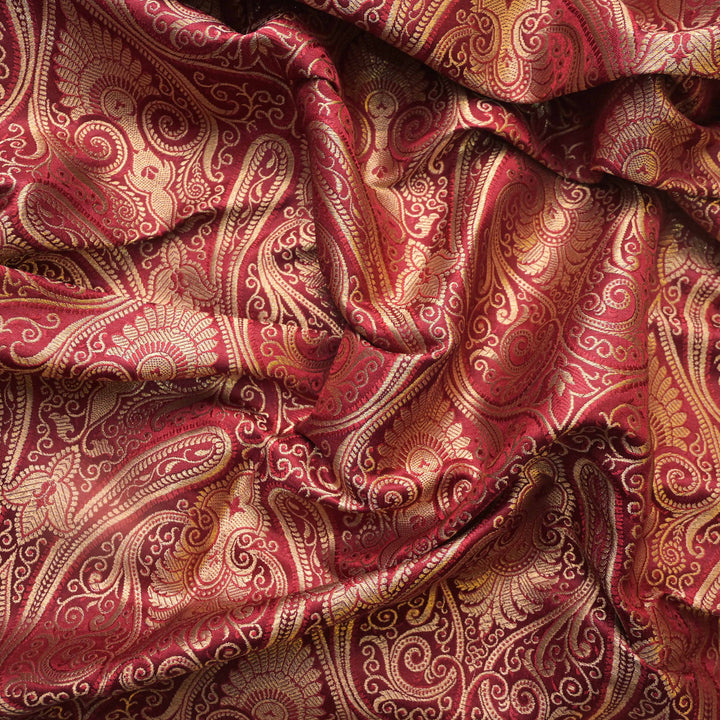 Red & Gold Paisley Brocade Fabric | 100-23-119