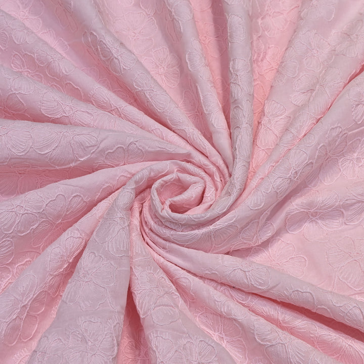 Light Pink Color Cotton Floral Thread Embroidery Fabric – Soft Designer Embroidered Cotton Fabric 0AT112-6