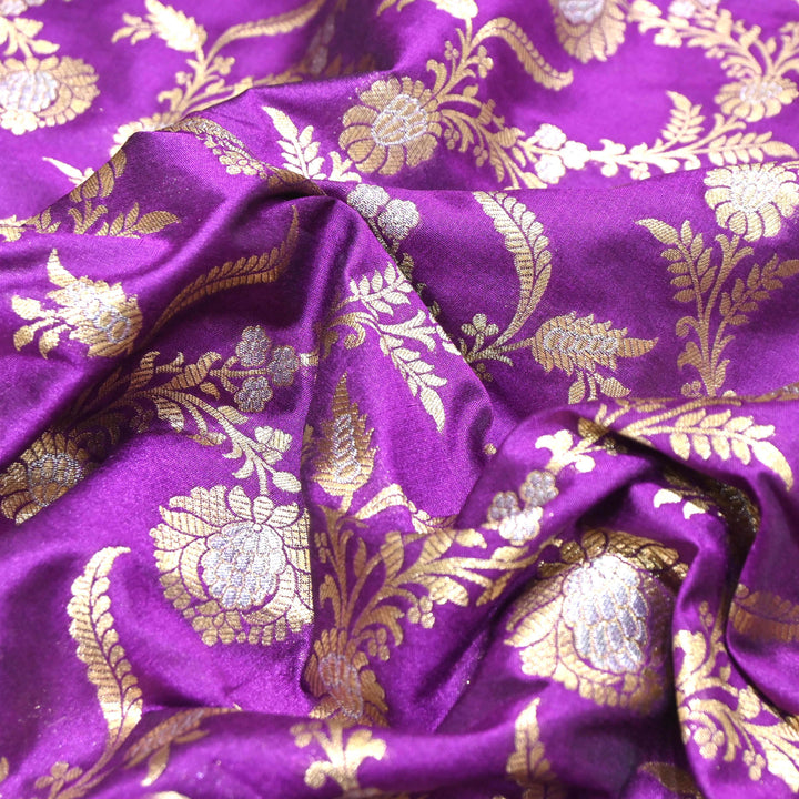 Purple & Antique Gold Floral Brocade Fabric.