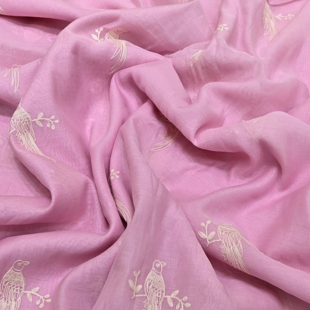 POWDER PINK COLOR MUL CHANDERI THREAD EMBROIDERY FABRIC GP4120A-3
