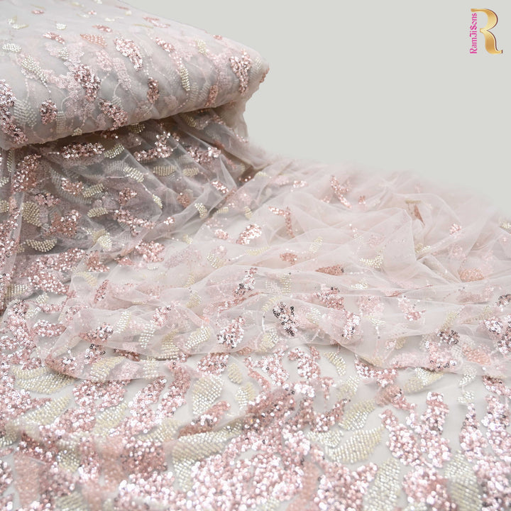 Nude Pink Net Imported Embroidery Fabric.| 60063