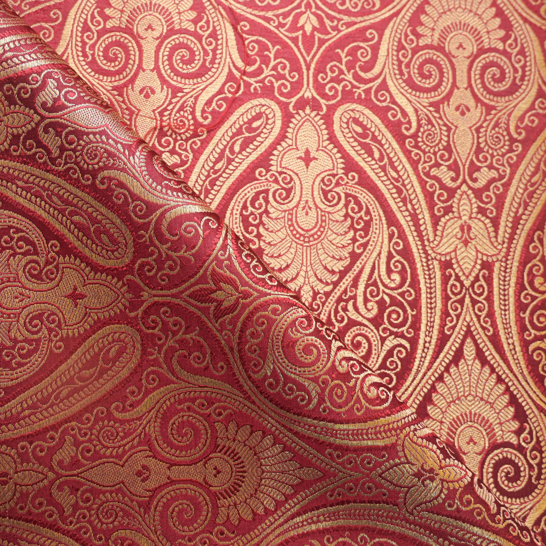 Red & Gold Paisley Brocade Fabric | 100-23-119