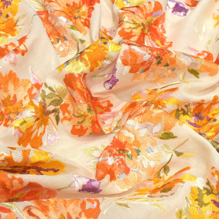 Moss Cotton Position Print With Thread Embroidery Fabrics