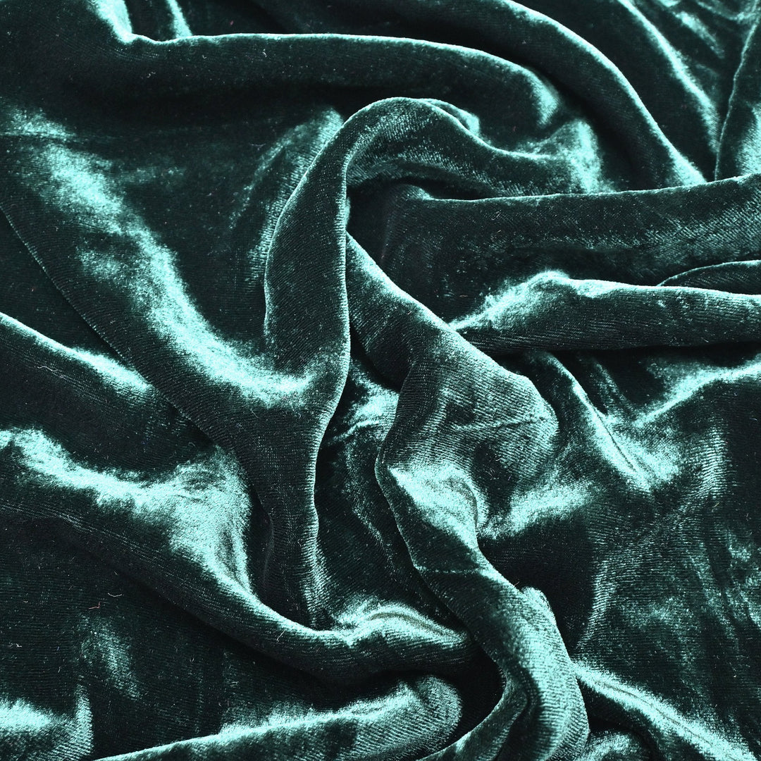 Medium Jungle Green Color Plain Pure Silk Velvet Fabrics