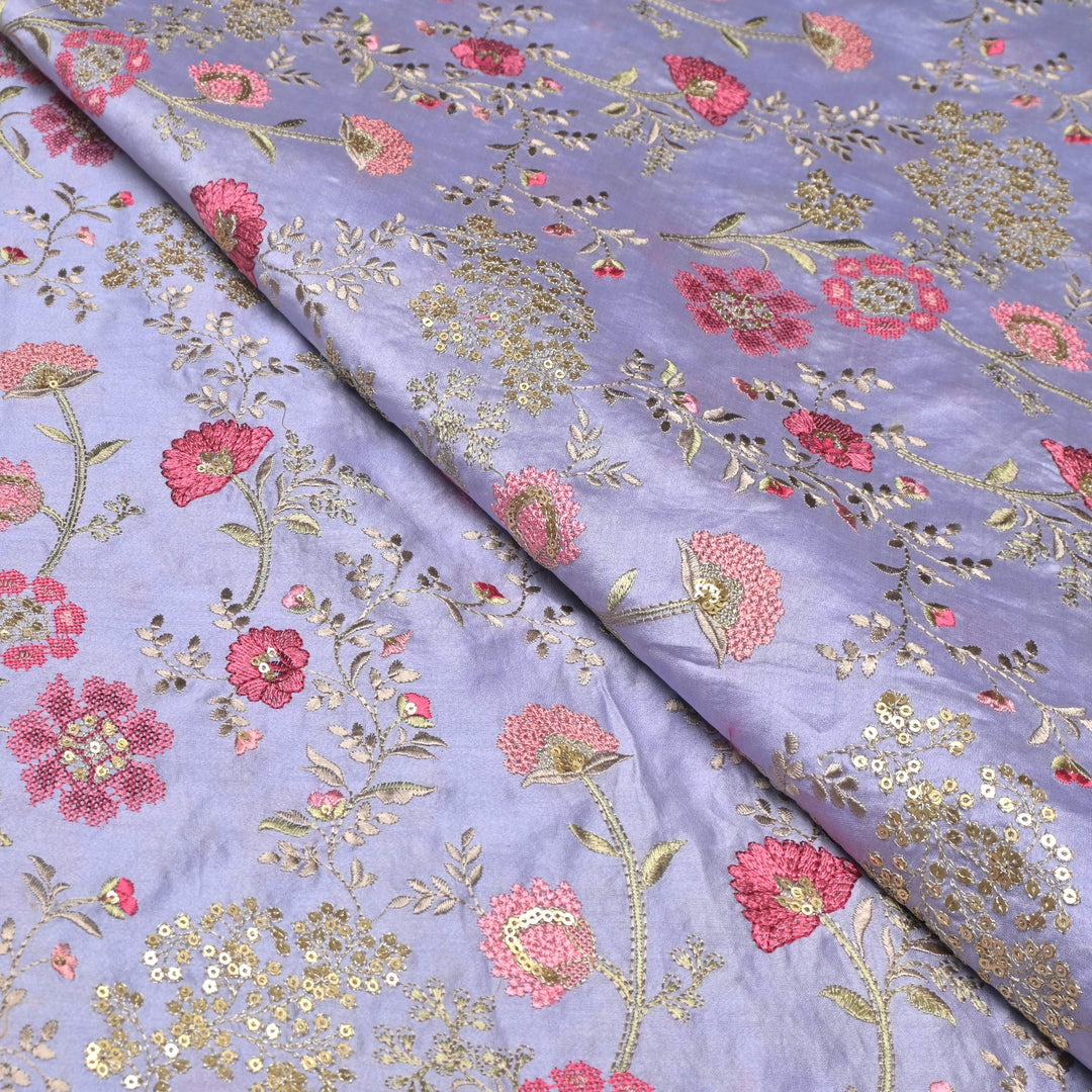 Silk Chanderi Multi Thread Embroidery Fabrics
