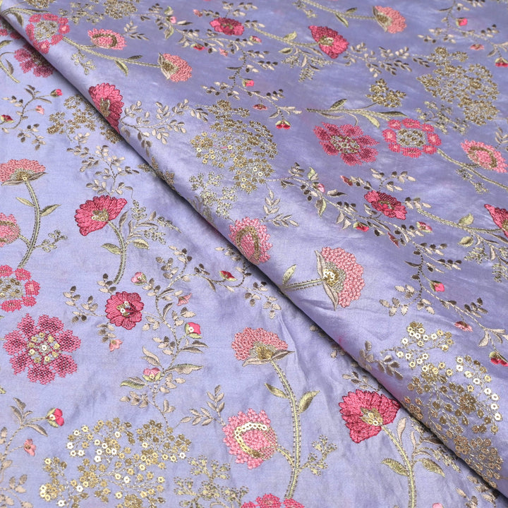 Silk Chanderi Multi Thread Embroidery Fabrics