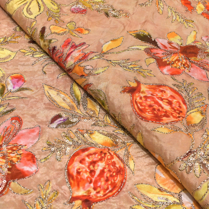 Beautiful Designer Crepe Position Prints, Zari & Sequin Embroidery Fabrics