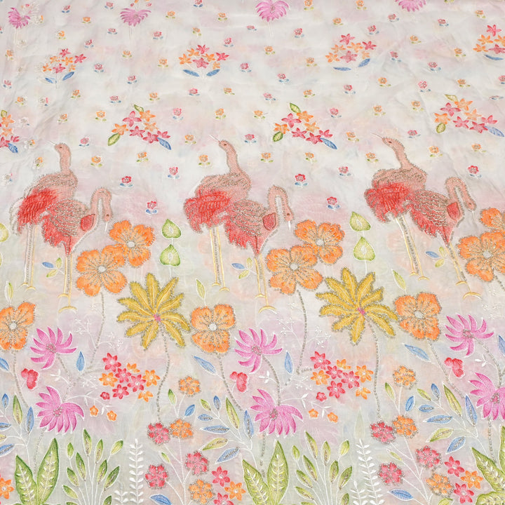 Multi thread and pearl sequin embroidery fabric on viscose organza