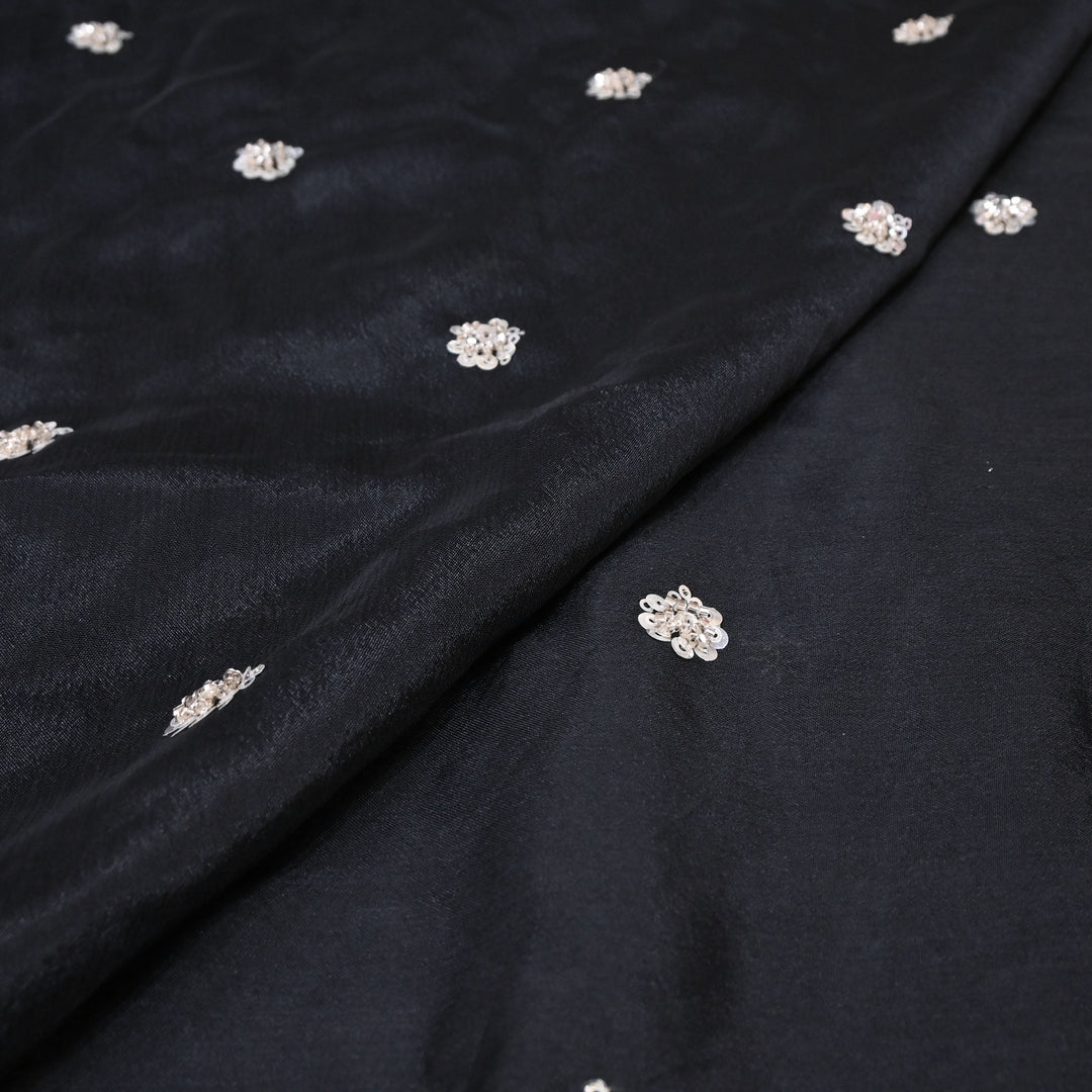 Black Chinon Fabric with Zari & Sequins Embroidery