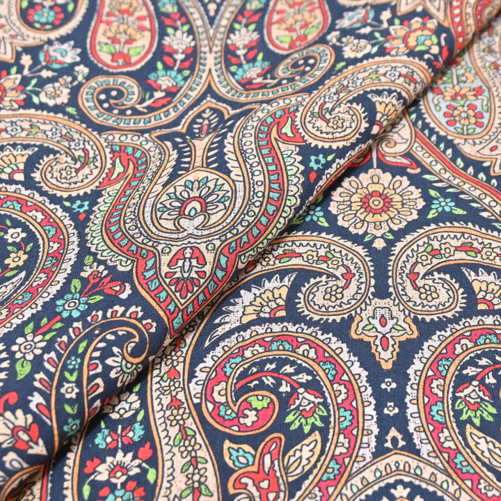 Ink Blue Omura Cotton Coral Mughal Art Print