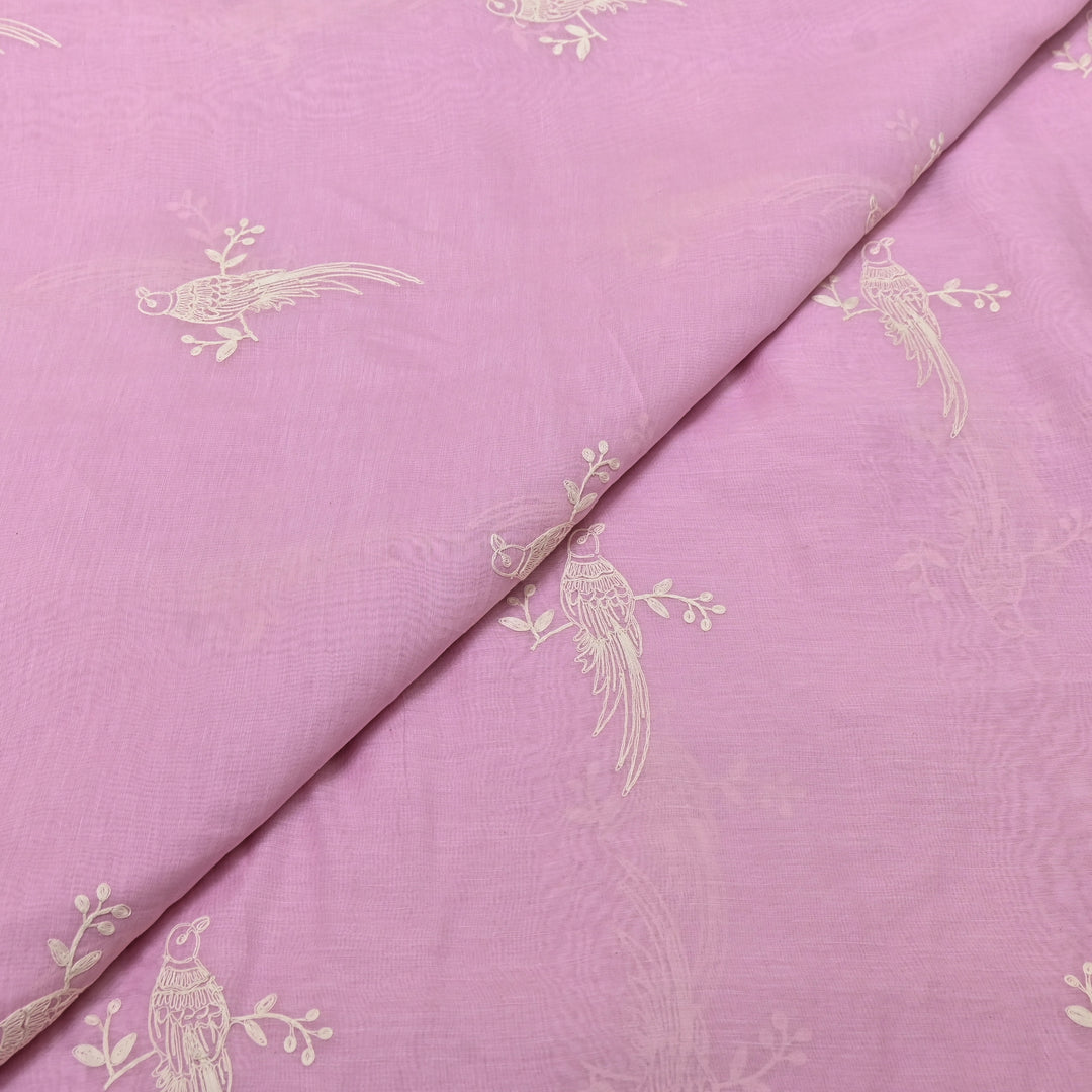 POWDER PINK COLOR MUL CHANDERI THREAD EMBROIDERY FABRIC GP4120A-3