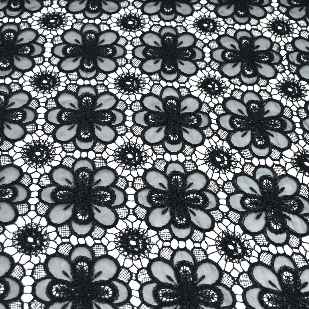 Black Color Floral 3D Cutwork Lace Embroidery Fabric