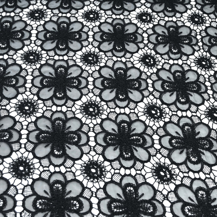 Black Color Floral 3D Cutwork Lace Embroidery Fabric