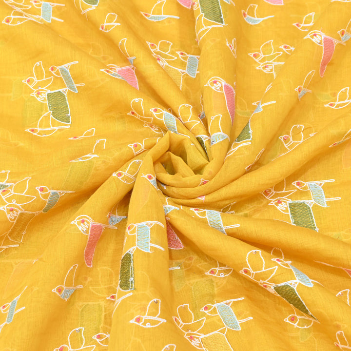 Vibrant mustard yellow base Mul Chanderi Sequins Embroidery.