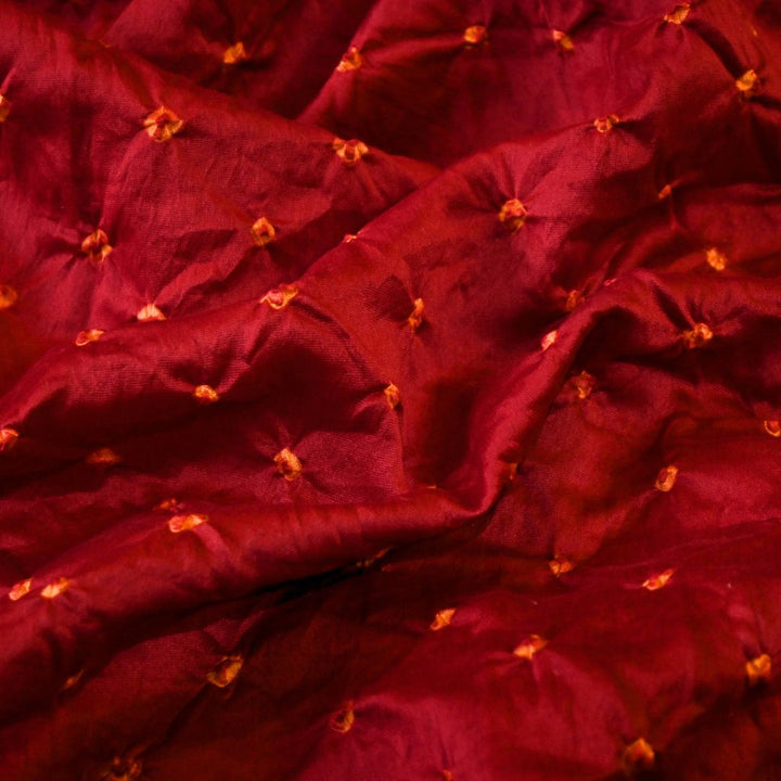 Deep Vermilion Pure Silk Chanderi Bandhni Fabric | CN-79-1084