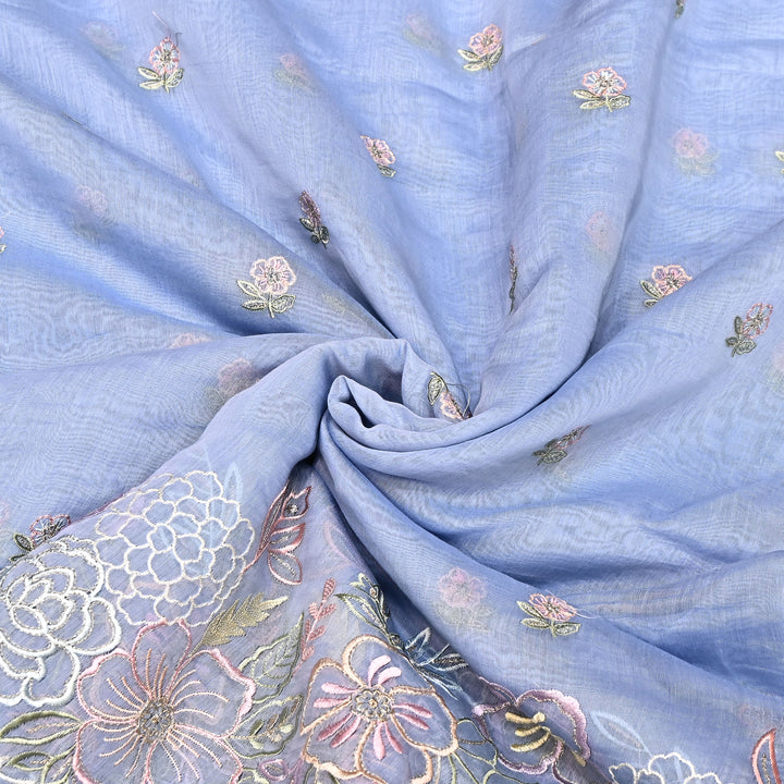 Mul Chanderi Floral Thread & Zari Embroidery Fabric – Designer Summer Fabric HC0041-3