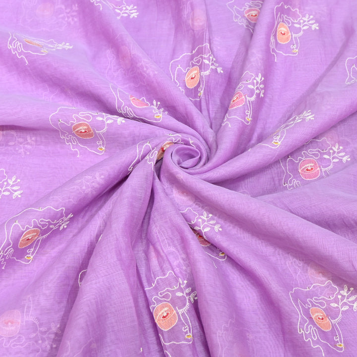 Lilac Mul Chanderi Fabric with allover Sequins Thread Embroidery