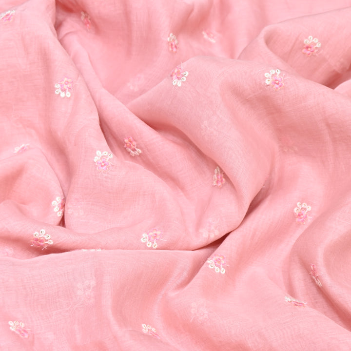PASTEL PINK COLOR MUL CHANDERI THREAD EMBROIDERY FABRIC - GP4822A- 04