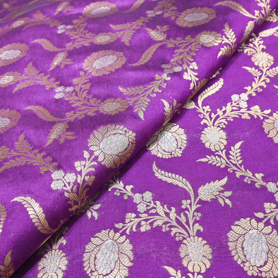Purple & Antique Gold Floral Brocade Fabric.