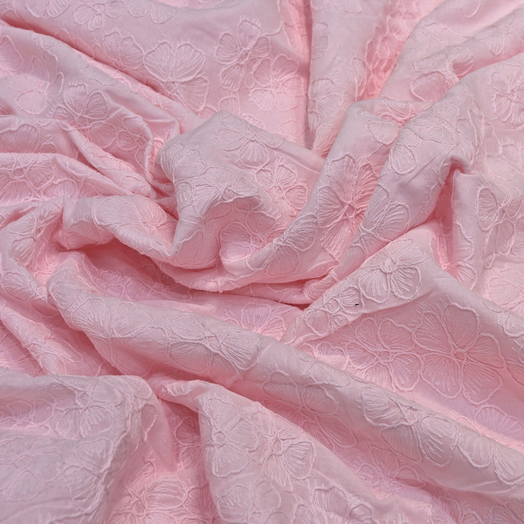 Light Pink Color Cotton Floral Thread Embroidery Fabric – Soft Designer Embroidered Cotton Fabric 0AT112-6