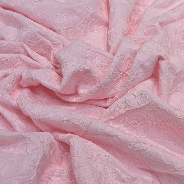 Light Pink Color Cotton Floral Thread Embroidery Fabric – Soft Designer Embroidered Cotton Fabric 0AT112-6