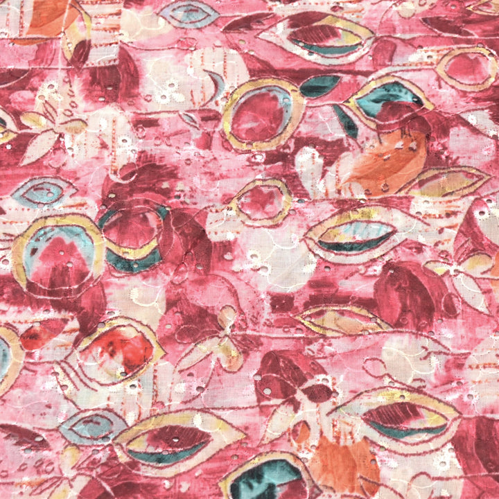 Floral Digital Print Cotton Chikan Embroidery Fabrics