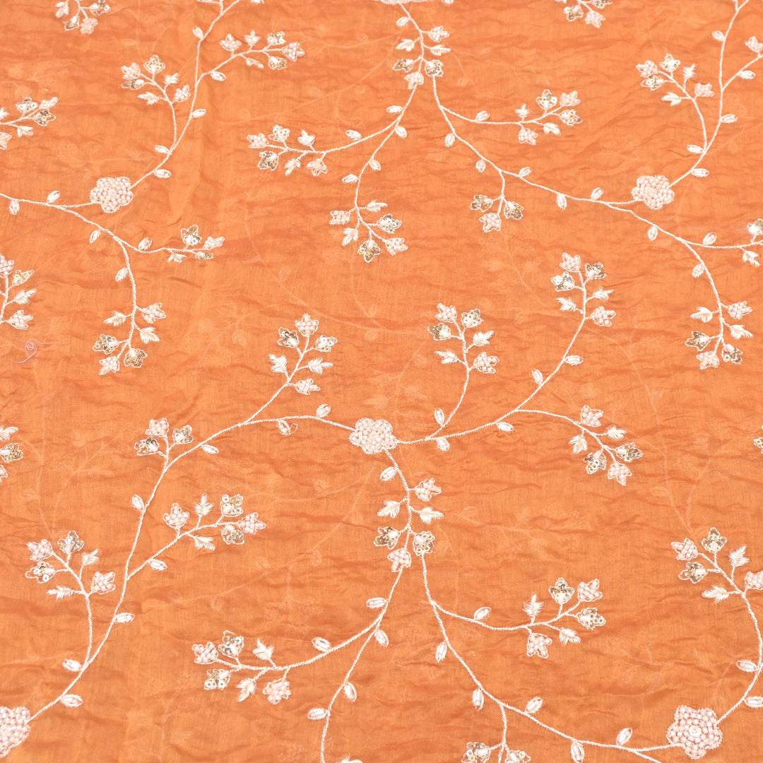 Premium Cotton Chanderi Moti Sequins Embroidery Fabric