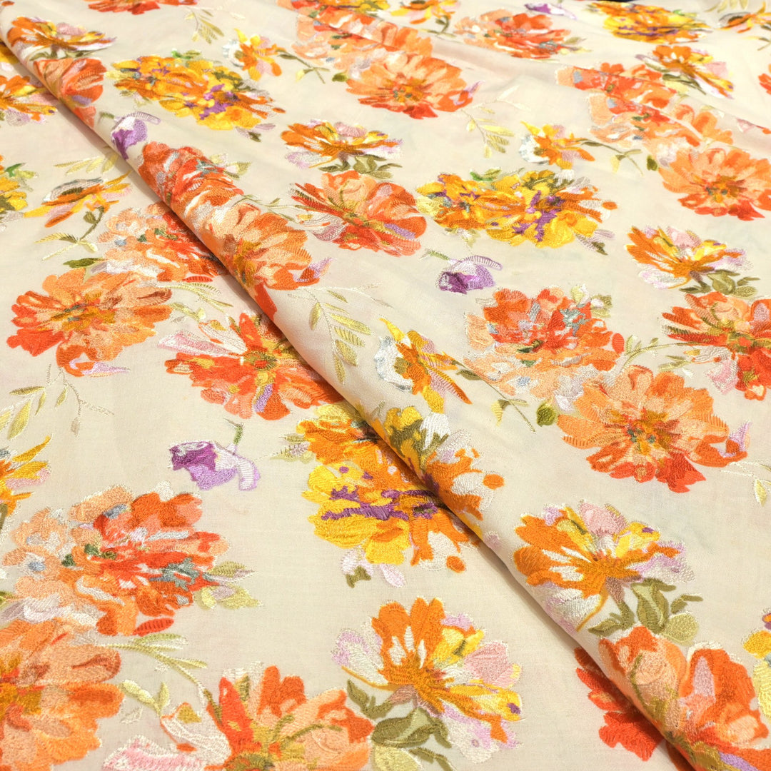 Moss Cotton Position Print With Thread Embroidery Fabrics