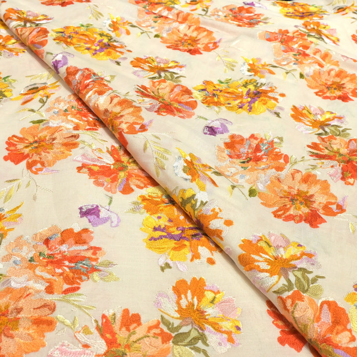 Moss Cotton Position Print With Thread Embroidery Fabrics