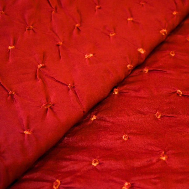 Deep Vermilion Pure Silk Chanderi Bandhni Fabric | CN-79-1084