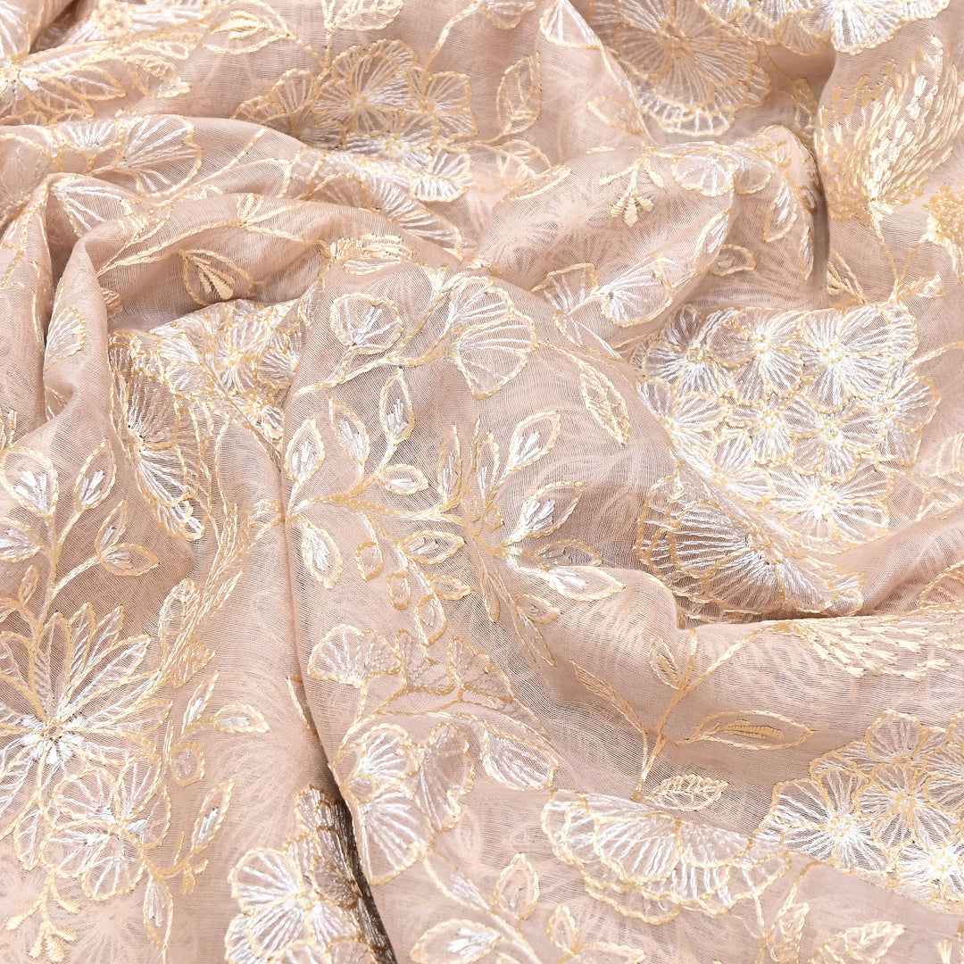 Soft Champagne Beige Color Mul Chanderi Thread Embroidery Fabric – Soft Lightweight Designer Fabric- SW02421-3
