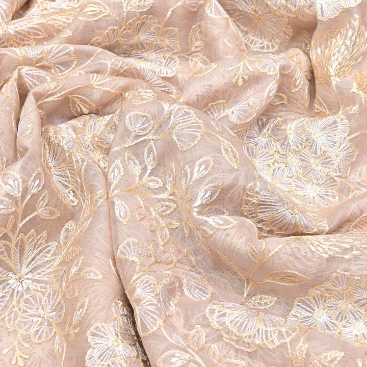 Soft Champagne Beige Color Mul Chanderi Thread Embroidery Fabric – Soft Lightweight Designer Fabric- SW02421-3