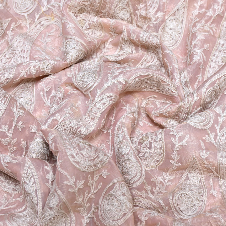 Fendi Organza Thread Embroidery Fabric – Elegant Designer Party Wear Fabric - F81399 - 02