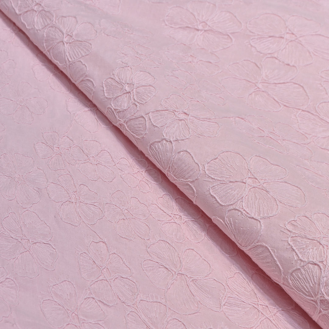 Light Pink Color Cotton Floral Thread Embroidery Fabric – Soft Designer Embroidered Cotton Fabric 0AT112-6