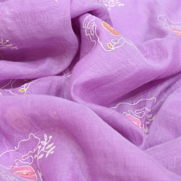 Lilac Mul Chanderi Fabric with allover Sequins Thread Embroidery