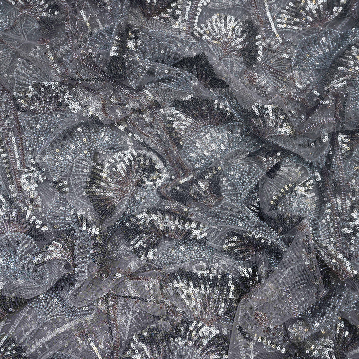 charcoal-grey Net Imported Embroidery Fabric.| 19T95