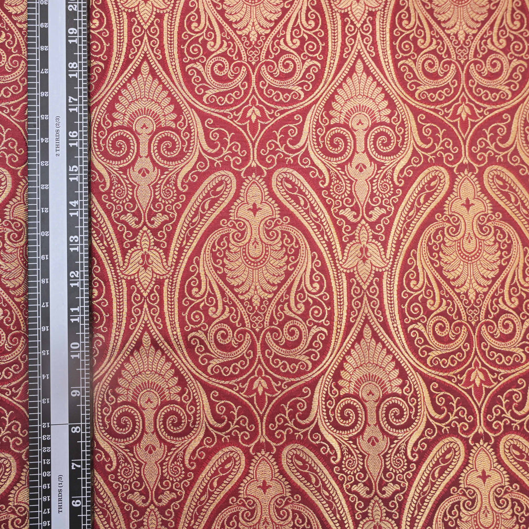Red & Gold Paisley Brocade Fabric | 100-23-119