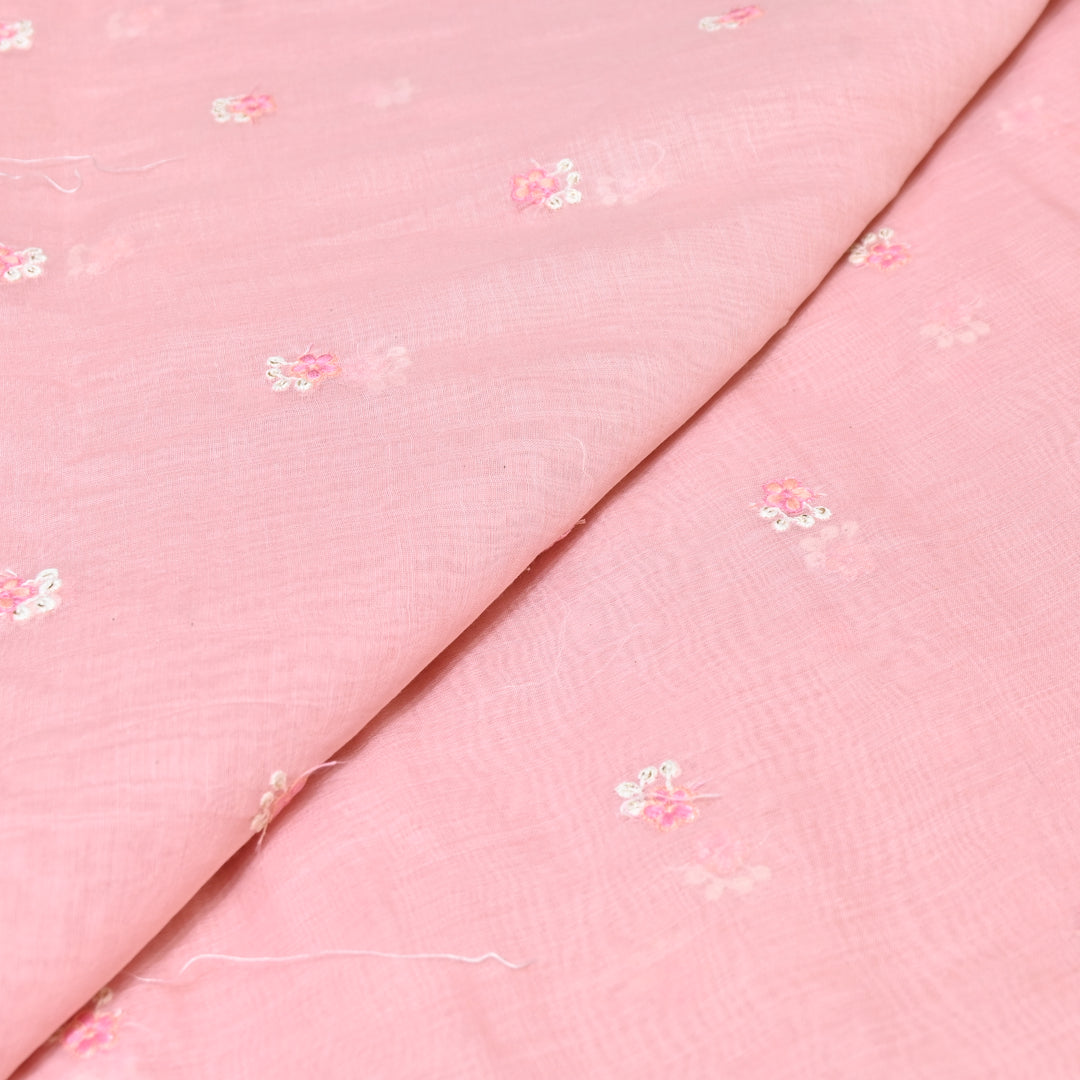 PASTEL PINK COLOR MUL CHANDERI THREAD EMBROIDERY FABRIC - GP4822A- 04