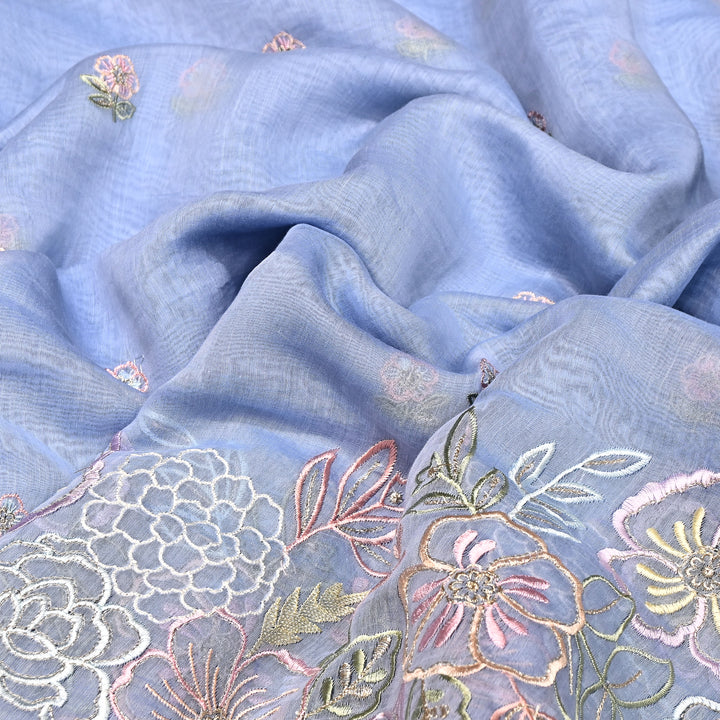 Mul Chanderi Floral Thread & Zari Embroidery Fabric – Designer Summer Fabric HC0041-3