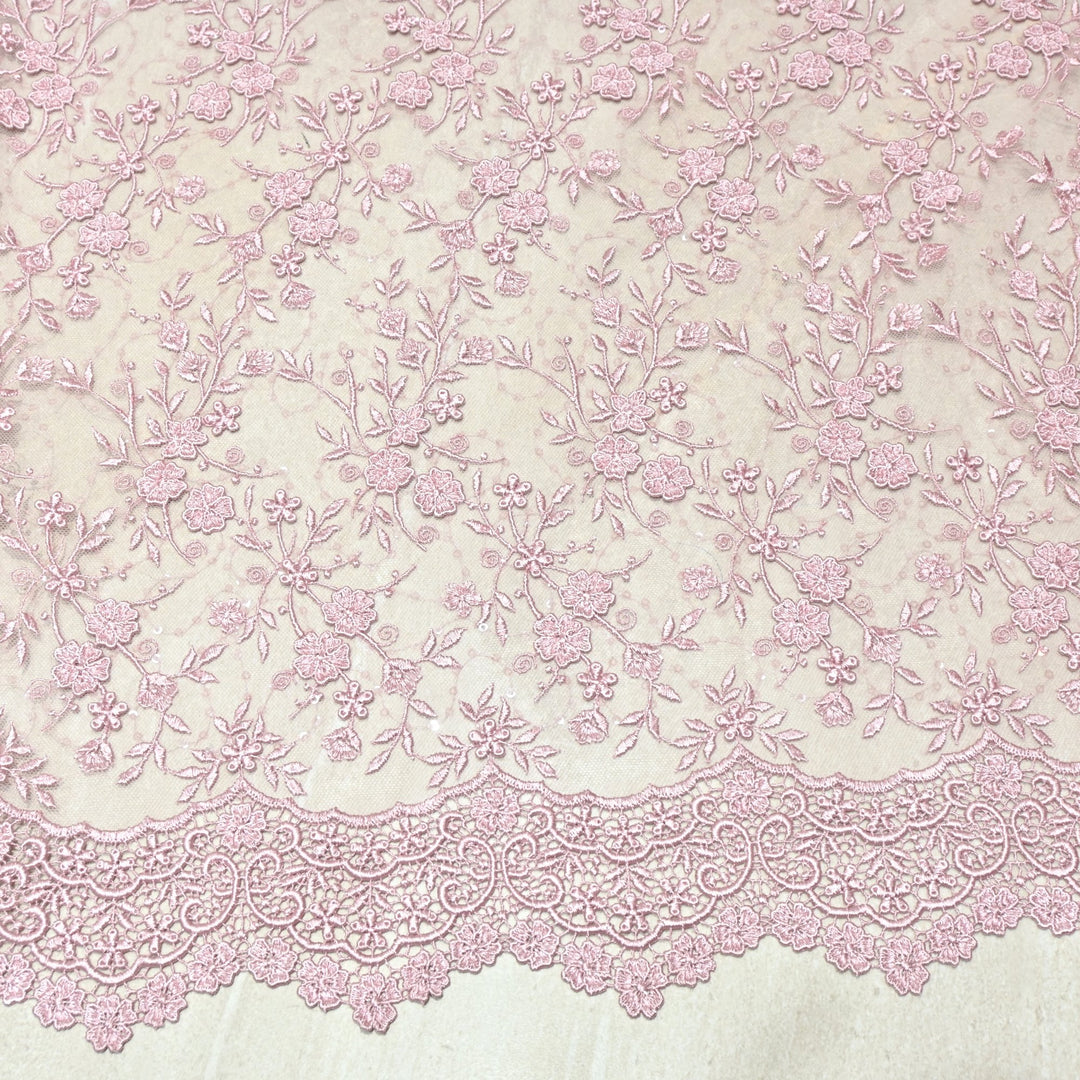 Beautiful 3D Thread Flower With Sequins Embroidered Lace Fabric on Imported Net