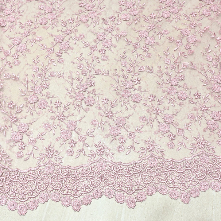 Beautiful 3D Thread Flower With Sequins Embroidered Lace Fabric on Imported Net