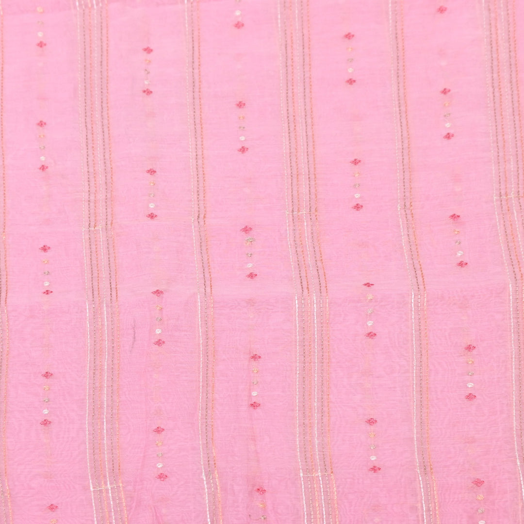 Soft Pink Color Mul Chanderi Thread Embroidery Fabric