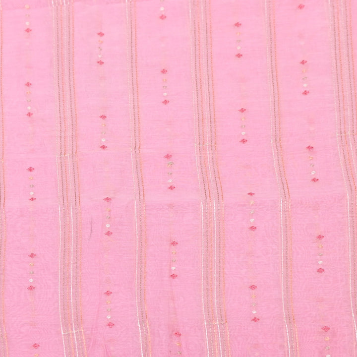 Soft Pink Color Mul Chanderi Thread Embroidery Fabric